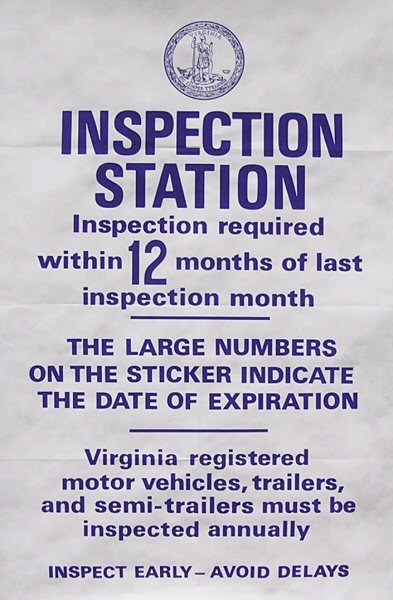 Virginia State Safety Inspection information sign